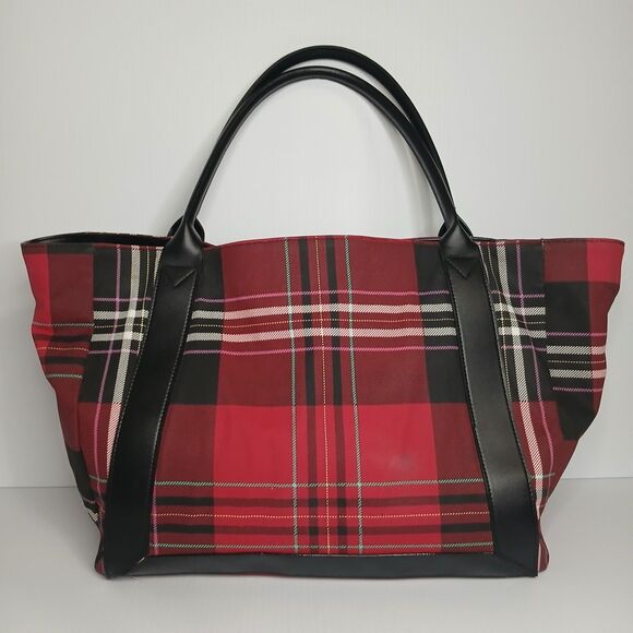 Victoria's Secret Tote Bag Limited Edition 2020 Red Plaid 18 x 12" Cotton - Picture 3 of 10